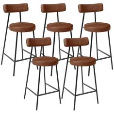 Kit 05 Banquetas Baixa Para Cozinha Sala De Jantar Bancada Milão L02 Couríssimo Marrom