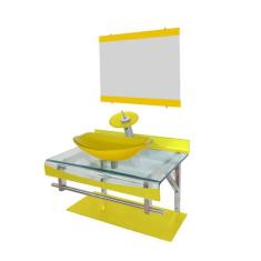 Gabinete de vidro 60cm curvado duplo inox cuba oval amarelo - EKASA