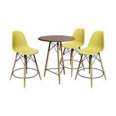 Conjunto Mesa Bistrô Eames Eiffel Amêndoa com 3 Banquetas Amarelas de 