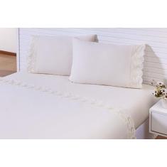 Jogo Lençol 4 Peças Viúva 120x203x30 200 Fios Bordado Richileu Palha -