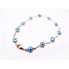 Pulseira Completa Com Olho Grego Azul Claro Folheado 18k