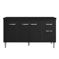 Balcão Gabinete Para Pia Com Tampo 150cm 4 Portas E 1 Gaveta Gabriela Preto - Ajl Móveis