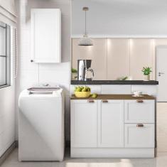 Cozinha Modulada 2 Peças 3 Portas 2 Gavetas Balcão com Tampo Unna Branco