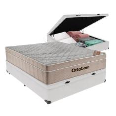 Cama Box Baú Branco e Colchão Airtech Spring Casal Ortobom