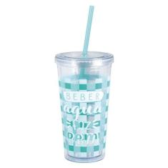 Copo com Canudo Drink 600ml - Turquesa - MOR