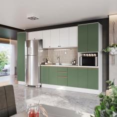 Cozinha Modulada Celeste Kappesberg MDF Branco/Verde 8 Peças