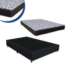 Cama Box Casal Colchão Espuma D33 Bordado + Box Sintético Cinza 47x138x188
