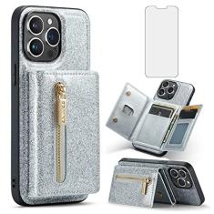 Capa de telefone para iPhone 13 Pro Max 2021 6,7 polegadas capa carteira com protetor de tela de vidro temperado compartimento para cartão com glitter celular iPhone13promax 5G i Phone13Max Plus