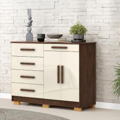 Cômoda Sapateira Sirius 5 Gavetas 2 Portas Imbuia/Champanhe - Vila Rica