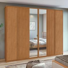 Guarda-roupa Ollie 6 Portas 6 Gavetas 6 Prateleiras com Espelho Amêndoa Clean