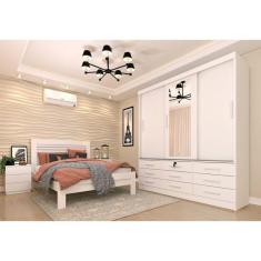 Quarto Completo Guarda Roupa 3 Portas Cama Casal e Mesa de Cabeceira 3 Gavetas Chicago Tcil Móveis Neve