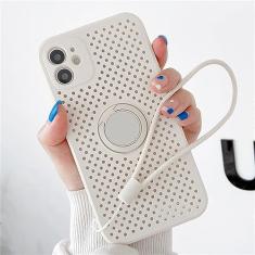 Capa oca de resfriamento respirável para iPhone 12 Mini 11 Pro XS Max X XR 7 8 Plus SE2 Capa de alça de suporte de anel magnético de silicone macio, branca, para iPhone XS