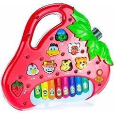Piano Teclado Musical Infantil Sons Luz Eletrônico Morango Brinquedo Educativo para Bebê Criança