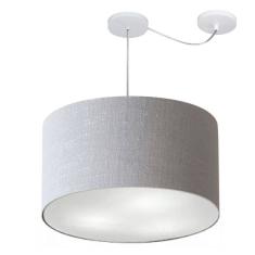 Lustre Pendente Cilíndrico Com Desvio Md-4239 Cúpula em Tecido 45x30cm Rustico Cinza - Bivolt