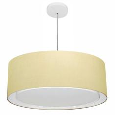 Lustre Pendente Cilíndrico Duplo Md-4297 Cúpula em Tecido 60x25cm Algodão Crú - Bivolt
