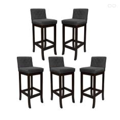 Kit 5 Banquetas Alta para Ilha de Cozinha Tóquio Madeira Maciça Matela