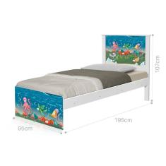 Cama Solteiro Fundo do Mar com Colchão
