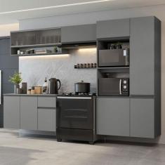 Armário de Cozinha Completa Suspenso 300cm Cinza Nice Madesa 06, Cinza