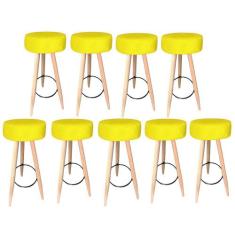 Kit 09 Banqueta Alta Flora Pés Palito em Madeira Branco para  Bar Bist