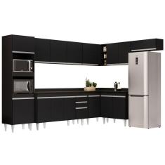 Armário De Cozinha Modulada De Canto 8 Peças Cp08 Balcão Com Tampo Preto - Lumil