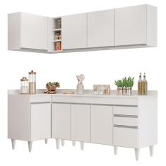 Armário De Cozinha Modulado De Canto Direito 4 Peças Cp41 Balcão Com Tampo Branco - Lumil