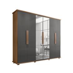 Guarda Roupa Casal Bérgamo 6 Portas 4 Gavetas MDP-MDF com Espelho Cinamomo Grafite Casa H