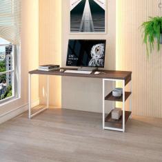 escrivaninha com estante studio nogal e branca 150x75 cm