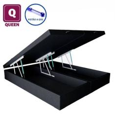 Cama Box Baú Queen size Bi partida em Sintético preto com Pistão a gás - 158x198x27