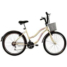 Bicicleta Retrô Vintage Aro 26 18v Feminina Beach Bege