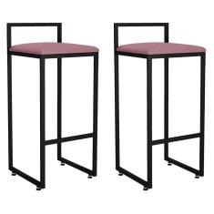 Kit 02 Banquetas Altas Hanna Preto Suede Rosê