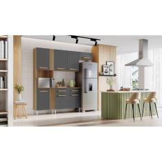 Kit Cozinha Armário e Balcão Juma 7 Portas e 2 Gavetas Atacama/ Grafite - Aramóveis