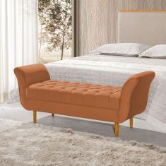 Recamier Pés Palito em Madeira Marajó 1,50m Capitonê Veludo Terracota 