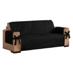 Capa De Sofá 3 Lugares Preto Com Laço Porta Objetos Lateral - Beatriz 