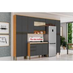 Cozinha Completa Nápoli Prime 5 Peças (2Aéreos+1Balcão+2Paneleiros) C5P96 Amendoa/Grafite - Ronipa