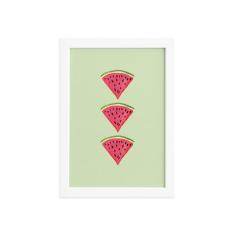 Quadro Decorativo MDF Melancia Trio Moldura Branca 33x43cm - Quartinho