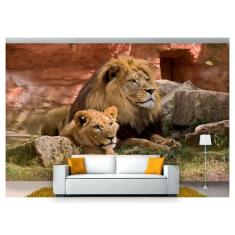 Papel De Parede Animais Leão E Leoa 3D Anm194 - Você Decora
