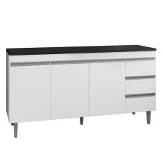 Balcão De Cozinha Andréia Branco Com Tampo 160 Cm Preto Fosco – Ajl