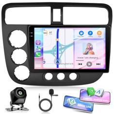 Motorsi [4 + 128 G] Rádio Estéreo Duplo Din de 22 cm para Honda Civic 2005 com CarPlay sem fio e Android Auto Touch Screen Bluetooth Áudio com Navegação GPS Espelho Link WiFi RDS Câmera de Backup MIC