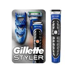 Barbeador Elétrico Gillette Styler Seco e Molhado - 3 em 1, Preto e az