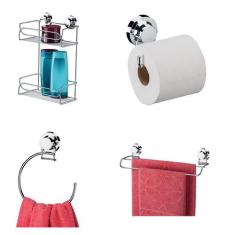 Kit Porta Shampoo Duplo + Porta Papel Higiênico + Toalheiro Argola + T