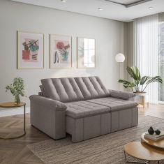 Sofá Cama 3 Lugares Retrátil Reclinável 2,00m Linho com Molas Palmeira CabeCasa MadeiraMadeira Marrom