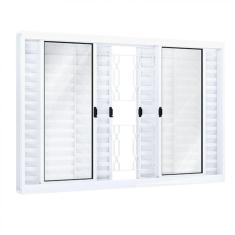 Janela de Aço Veneziana de Correr 100x100cm 6 Folhas com Grade Mosaico Riobras Branco