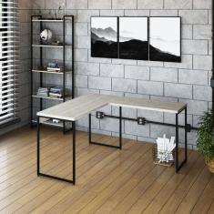 Escrivaninha L Estilo Industrial 135x140cm Dynamica Yescasa Snow / Preto