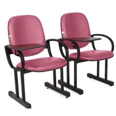 02 Cadeiras Para Auditório Com Prancheta Linha Dallas Auditório Rosa