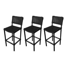 Kit 3 Banquetas Premiuim Assento Curvo França em Aluminio e Corda Naút