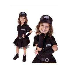 Fantasia Policial feminina Infantil completa com luva e chapéu do 2 ao
