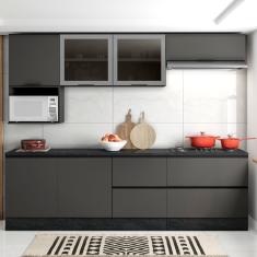 Armário Aéreo Para Cozinha 120cm 2 Portas Com Vidro Etna Grafite