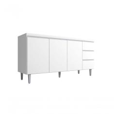 Balcão Gabinete Para Pia Andreia Com Tampo 160cm 3 Portas 3 Gavetas Branco