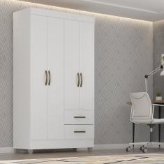 Guarda Roupa Casal 4 Portas 2 Gavetas Lite Branco Brilho