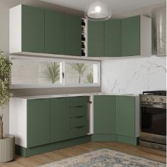 Cozinha Modulada 8 Peças Sem Tampo Com Rodapé 4 Aéreos E 4 Balcões Ipanema Cabecasa Madeiramadeira Verde Folha